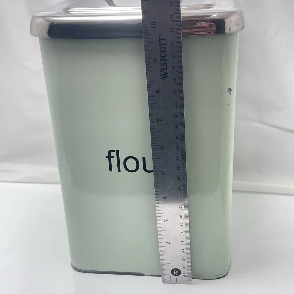 2‎ Pier 1 Imports Square Enamel Metal Canisters Chrome Lids Mint Green Flour